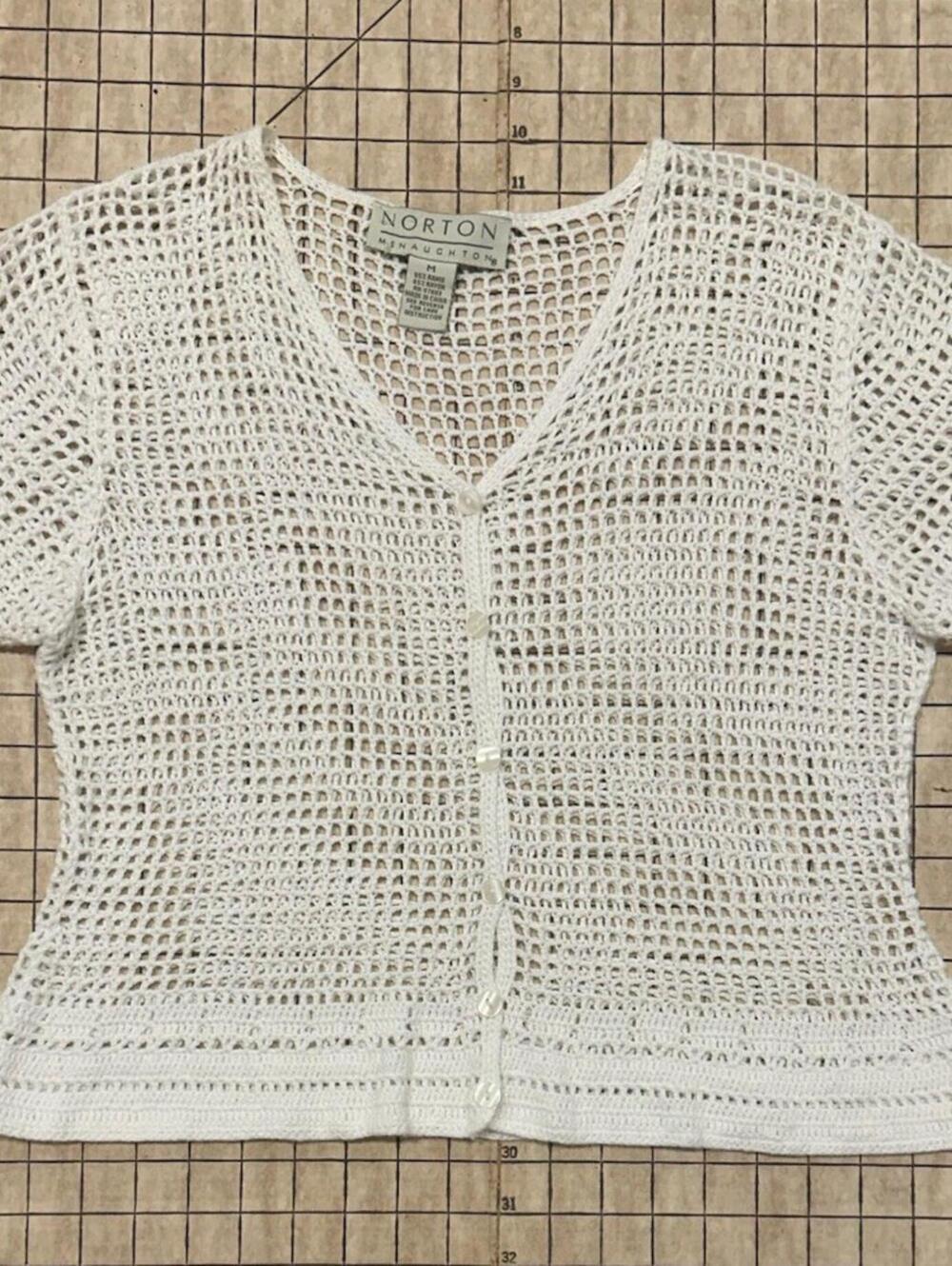 Norton McNaughton Crochet Knit Button Front Cardigan Sweater Cropped Coquette M